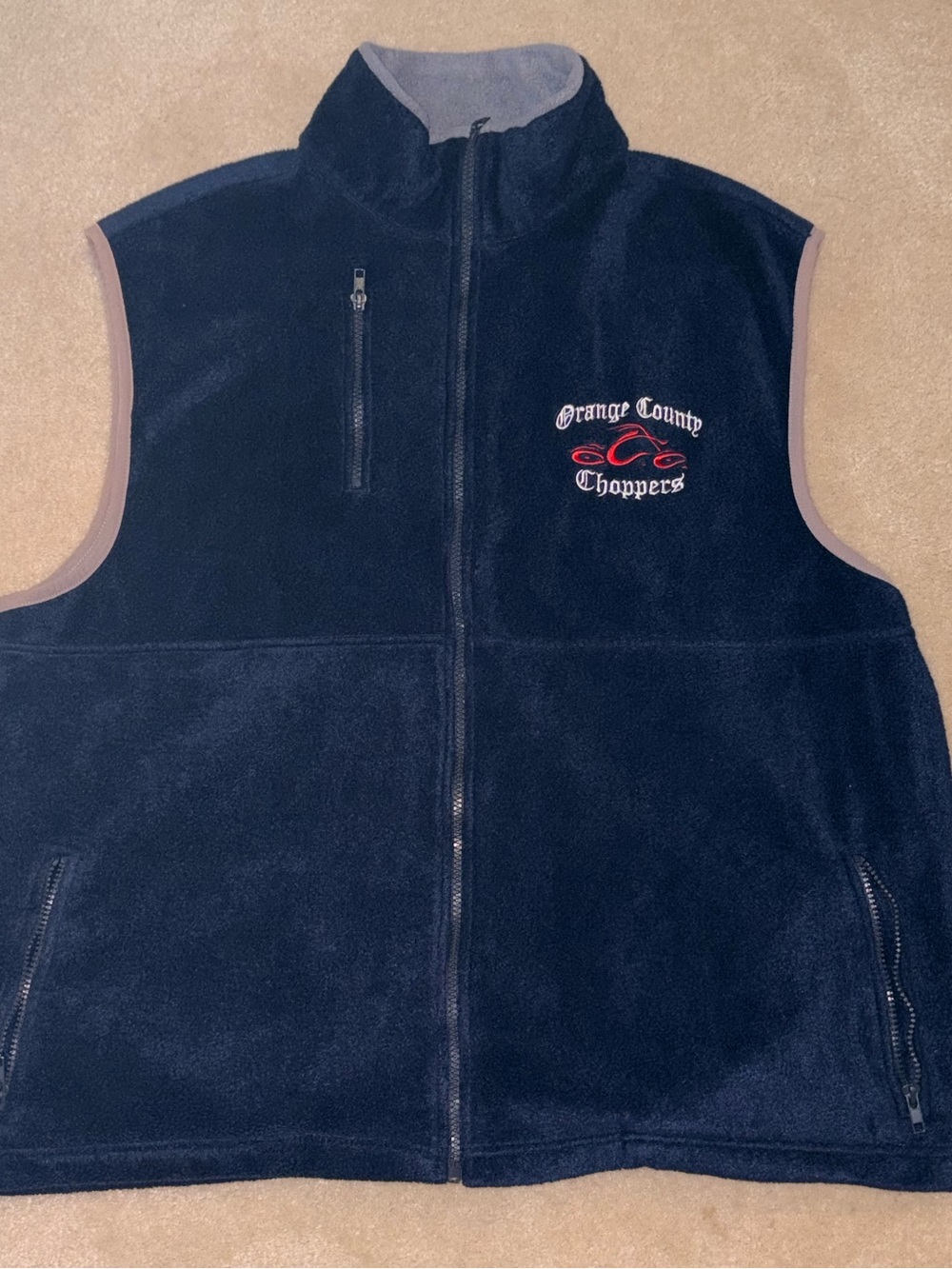 Orange County Choppers Navy Fleece Vest with Zip Pockets